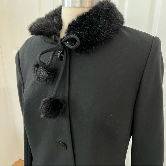 Vintage Saks 5th Ave Teri Jon Lightweight Black Fur Accent Car  Coat 14 - Picture 2 of 14